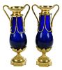 Pair Louis XVI Bronze Mounted Cobalt Glass Vases