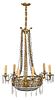 Louis XVI Style Cut Crystal Six Light Chandelier