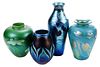 Four Lundberg Studios Iridescent Art Glass Vases