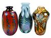 Three Charles Lotton Art Glass Vases