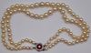JEWELRY. Double Strand Pearl Necklace with Ruby &