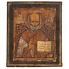 RUSSIAN ICON, 19TH CENTURY ST NICHOLAS Oil on wood Conservation details 12.2 x 10.2" (31 x 26 cm)