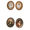 LOT OF 4 MINIATURES 19TH CENTURY PORTRAITS OF LADY AND GENTLEMAN Gouache on ivory sheets Three signed 3" (8 cm)