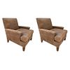 Pair of Large Armchairs Upholstered in Brown Suede