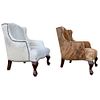 2 Wingback Chairs 1 in Brown/White Cowhide, Kid Size