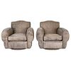 Stunning set of Deco Style Armchairs in Brown Leather
