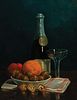 Percy Sanborn, Am. b. 1849-1929, Still Life of Fruit, Nuts, Champagne, and Glass, Oil on canvas, framed