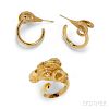 18kt Gold Ram's Head Ring and Earrings