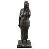 FRANCISCO ZÚÑIGA, Mujer con la mano en la cara, Signed and dated 1980, Bronze sculpture VI/VI wooden base, 26.7 x 7 x 5.9" (68x18x15 cm), Certificate