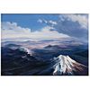 JESÚS AGUSTÍN CASTRO, Vista aérea de los volcanes, Signed, Oil on canvas, 19.6 x 27.5" (50 x 70 cm)