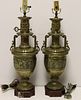 Pair Of Bronze / Brass Urn Form Lamps