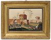 FRAMED 19TH C. ITALIAN PIETRA DURA VIEW OF A SMALL TOWN