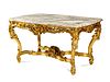 A Louis XV Style Giltwood Marble-Top Table