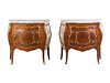 A Pair of Louis XV Style Gilt Bronze Mounted Marble-Top Bombe Commodes
