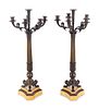 A Pair of Charles X Bronze and Sienna Marble Six-Light Candelabra