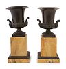 A Pair of Grand Tour Bronze and Marble Urns