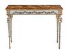 An Italian Carved, Painted and Parcel Gilt Faux Marble-Top Console Table