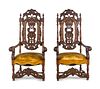 A Pair of Charles II Style Carved Armchairs