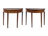 A Pair of George III Style Mahogany and Marquetry Flip-Top Tables 