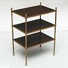 Mallett style brass, mahogany tiered side table