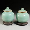 Pair Chinese celadon jars and covers