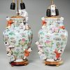 Pair Chinese porcelain climbing children lamps