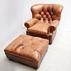 Ralph Lauren leather club chair and ottoman