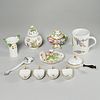 Group Meissen style painted and gilt porcelains