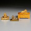 (3) miniature gilt bronze recumbent lions