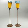Pair Tiffany Studios style candlestick lamps