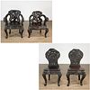 (4) Chinese Export carved hardwood chairs