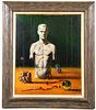John Bannon Self-Portrait Surrealist Oil on Board