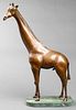 Modern Bronze Giraffe Sculpture w Marble Base