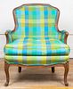 Louis XV Style Plaid Upholstered Bergere