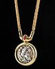 14K Gold Necklace w/ Silver Alexander Coin & Ruby