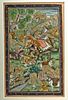 19th C. Indian Mughal Painting on Fabric - Tiger Hunt