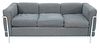Le Corbusier Cassina LC2 Charcoal Upholstered Sofa, with chrome base and supports, height 27 inches, length 68 inches.