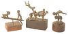 Three Frank Eliscu (1912 - 1996) Bronzes, figural sculptures of children playing seesaw, signed on base; leapfrog, unsigned; along with five person le