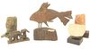 Group of Five Small Animal Sculptures, to include three owls, one possibly Frank Eliscu; bronze fish; along with bronze double mushroom; tallest overa