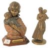 Pair of Edna Hibel Bronzes, to include one bronze with polychrome, titled 'Maria and Child', along with a smaller bronze with gold patina of a mother 