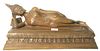 Large Bronze Guanyin Figure, laying on rectangular base, height 9 1/2 inches, length 20 1/2 inches.