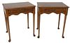Four Piece Lot to include Pair of Burlwood Queen Anne Style Side Tables, with drawer, height 26 inches, top 17" x 22", along with a pair of contempora