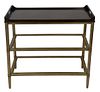 Contemporary Three-Tier Bar Cart, mahogany tray top with metal, gold-wash legs and shelves, possibly Mr. Brown, London, height 34 inches, width 36 inc
