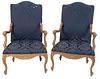 Pair of French-Style Armchairs, with blue upholstery.
