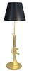 Philippe Starck Lounge Gun Floor Lamp, in the form of a M16, gold diecast aluminum, titled "Guns", special edition, signed on base, height 67 inches.