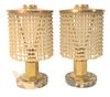 Pair of Mid-Century Brass Table Lamps, having glass bead shades on granite base, height 14 inches.