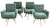 Set of Four Vladimir Kagan Swivel Armchairs, upholstered in green mohair, having button tufted backs, solid walnut legs, seat height 12 inches, height