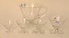 Set of 37 Crystal Stem Glasses, to include a set of 10 red wine; 6 white wine; 11 champagne; and 10 cordials, along with a pitcher, possibly Baccarat,
