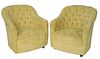Pair of Ward Bennett Lounge Chairs for Brickel Associates, with tufted yellow upholstery, on casters, height 33 inches, width 31 inches, depth 31 inch