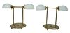 Three piece lot to include Heavy Brass Double Table Lamps, vintage with frosted glass, shell form shades, height 14 inches, width 20 inches; along wit